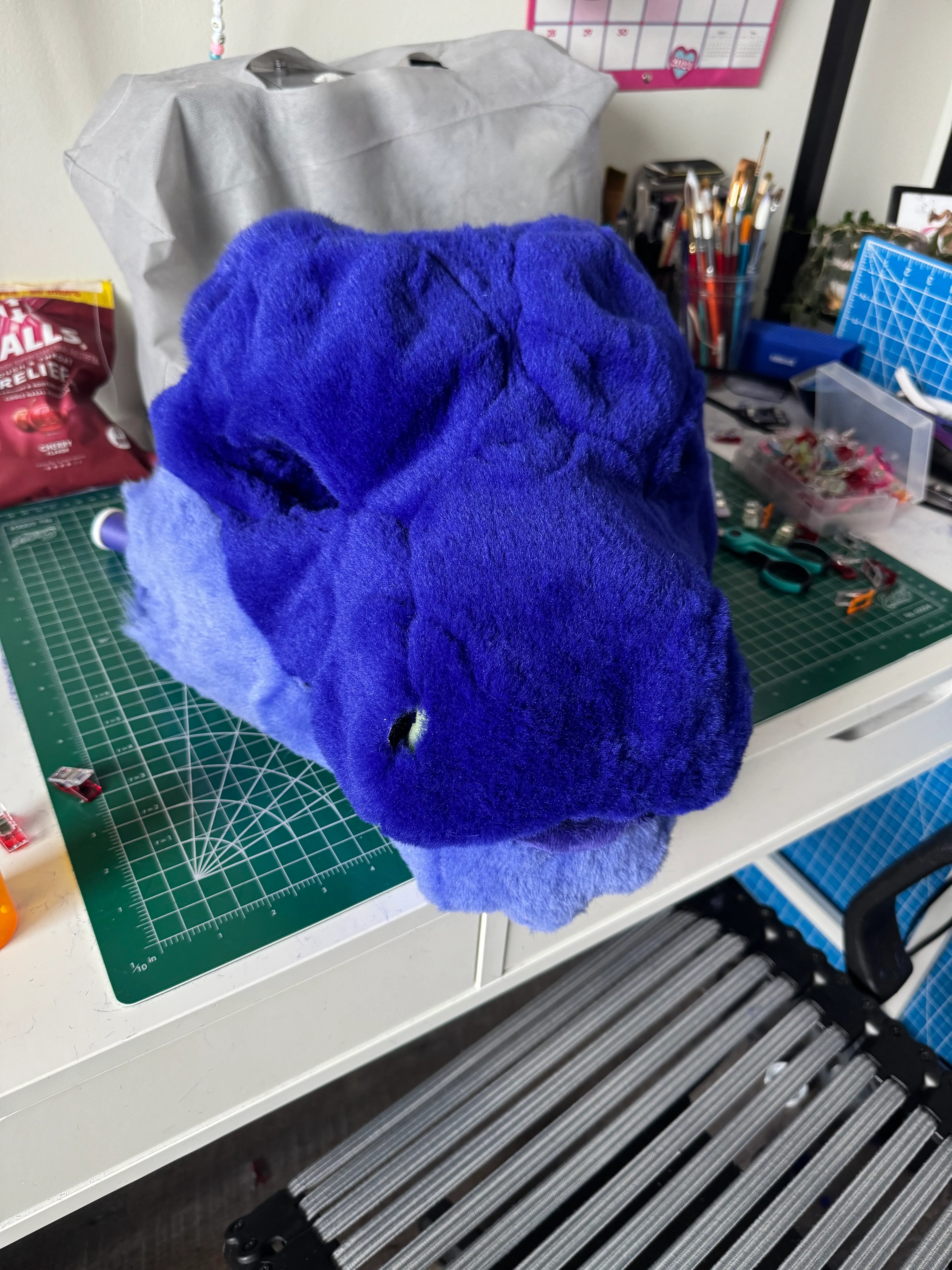 Partially-completed Argent fursuit head