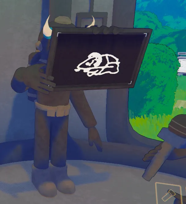 Content Warning character holding a Rat drawing