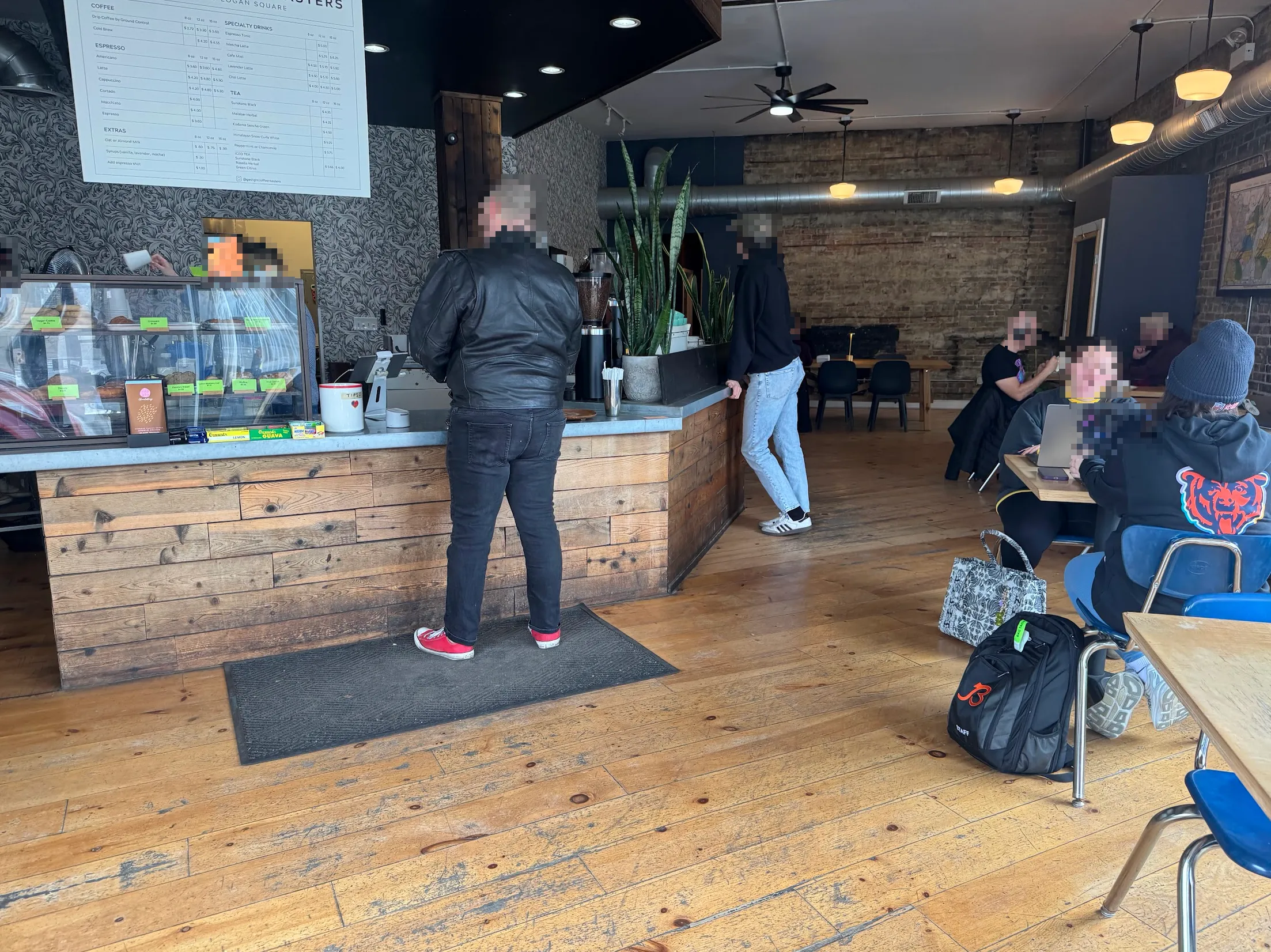 Another angled shot of the cafe from the front. More of the deeper cafe is visible