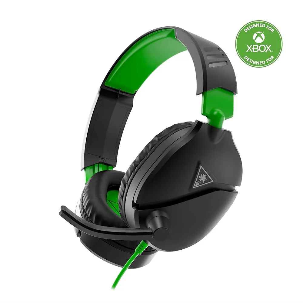 Turtle beach headphones. Black and green Xbox themed gaming headset on a white background